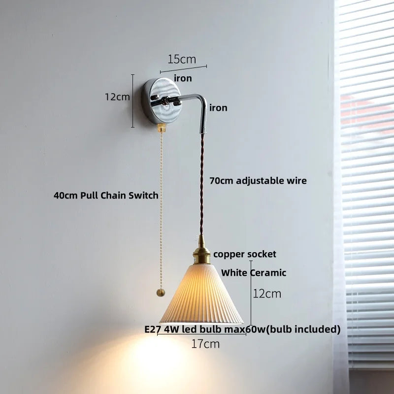 DecorBites™ Ceramic LED Wall Sconce Modern Nordic Design Adjustable Pull Chain Switch WC Mirror Light