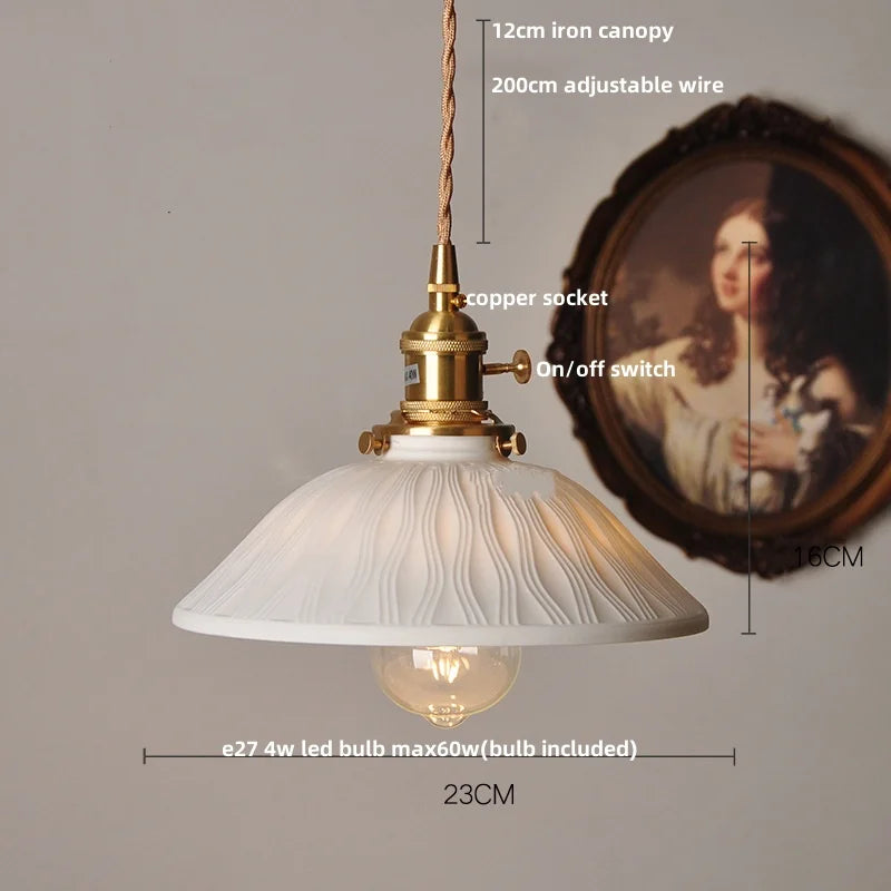 DecorBites™ LED Pendant Light Fixture Walnut Wood Ceramic Knob Switch Hanging Lamp