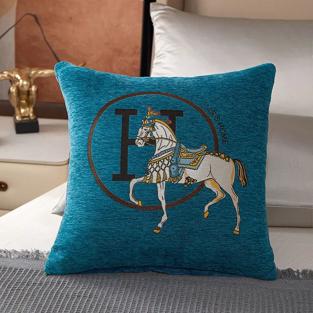 DecorBites™ Horse Embroidered Jacquard Chenille Pillow Cover 45*45cm Home Decor Office Sofa