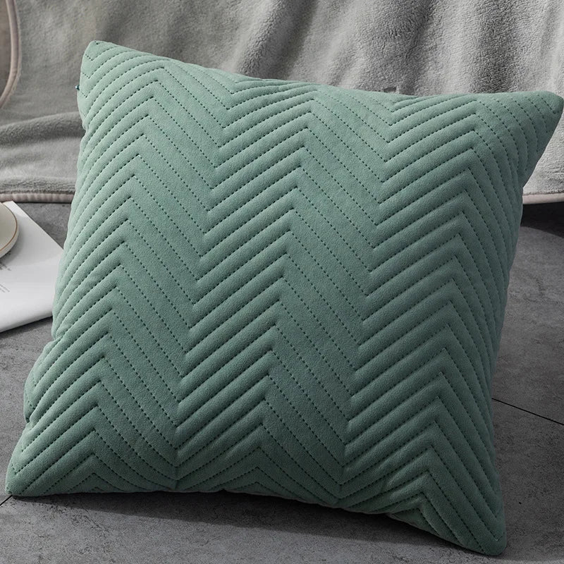 DecorBites™ Blue Wave Crimping Quilted Cushion Cover for Home Sofa Bed Decor