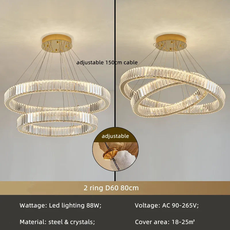DecorBites™ Crystal Chandelier: LED Dimmable Pendant Light for Stairs, LED Luminaria Fixture