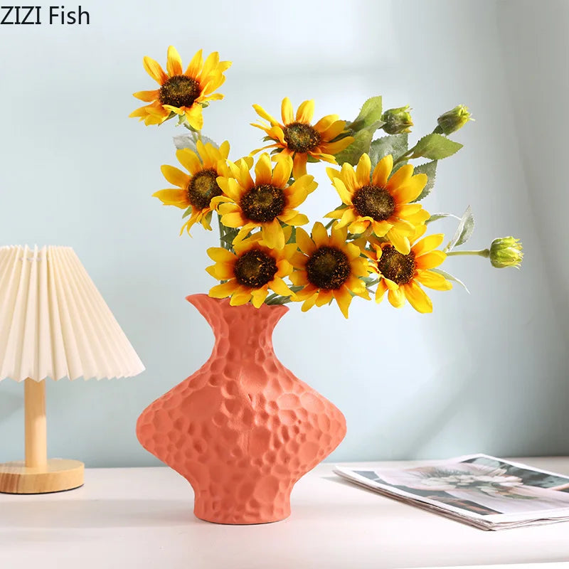 DecorBites™ Frosted Ceramic Vase Artificial Floral Decor Desk Decoration Modern Flower Arrangement