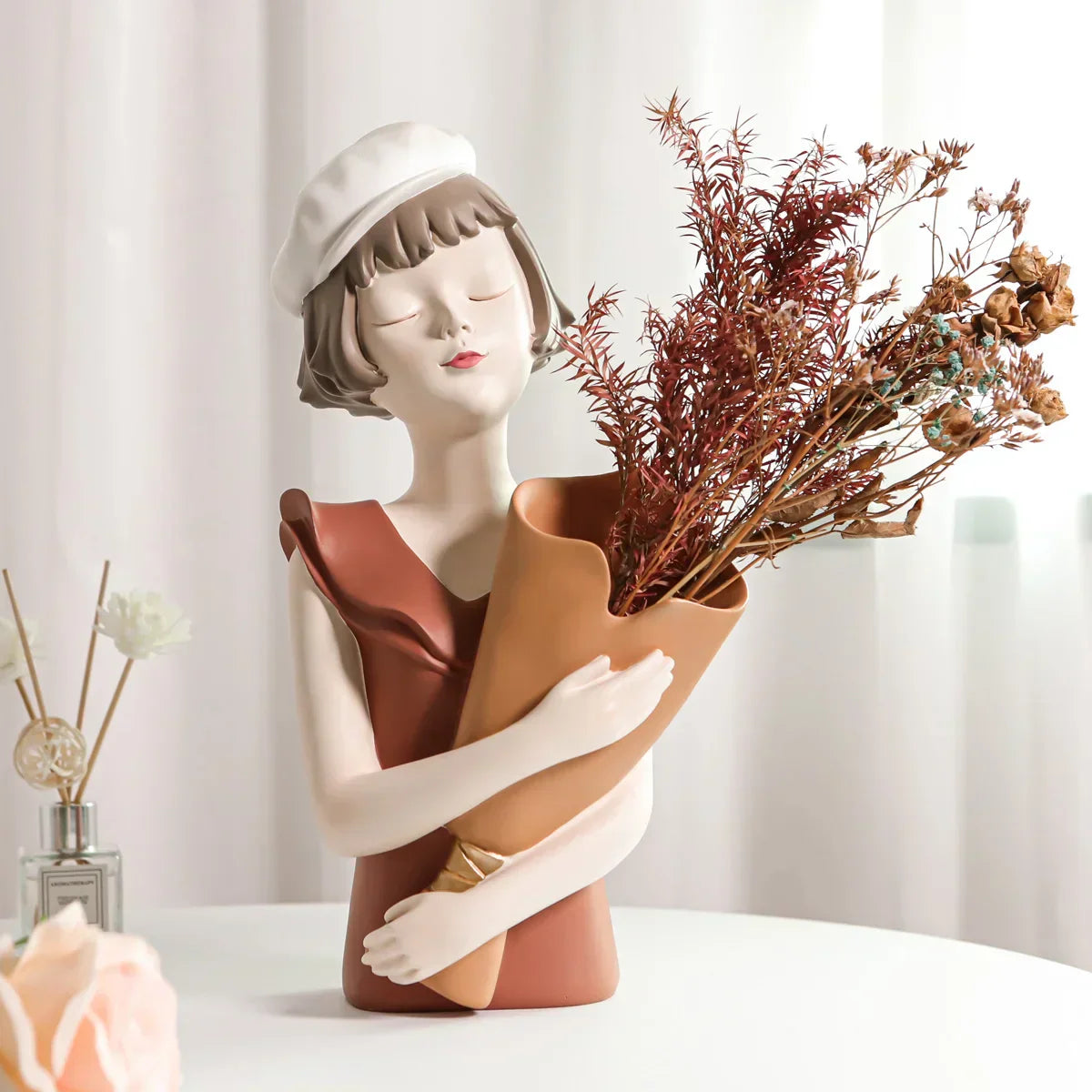 DecorBites™ Balloon Girl Bust Vase and Tray Set - Modern Resin Sculptures for Living Room Decor