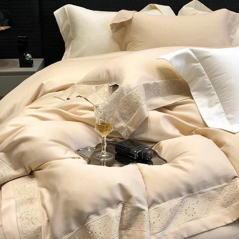 DecorBites™ 1200TC Luxury Embroidery Bedding Set with Wide Edge & Lyocell Cotton Brushed Fabric