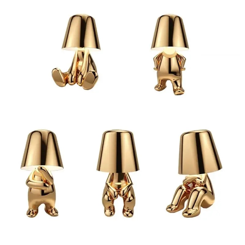 DecorBites™ LED Golden Boy Table Lamp | Rechargeable Resin Night Light for Bedroom Decor