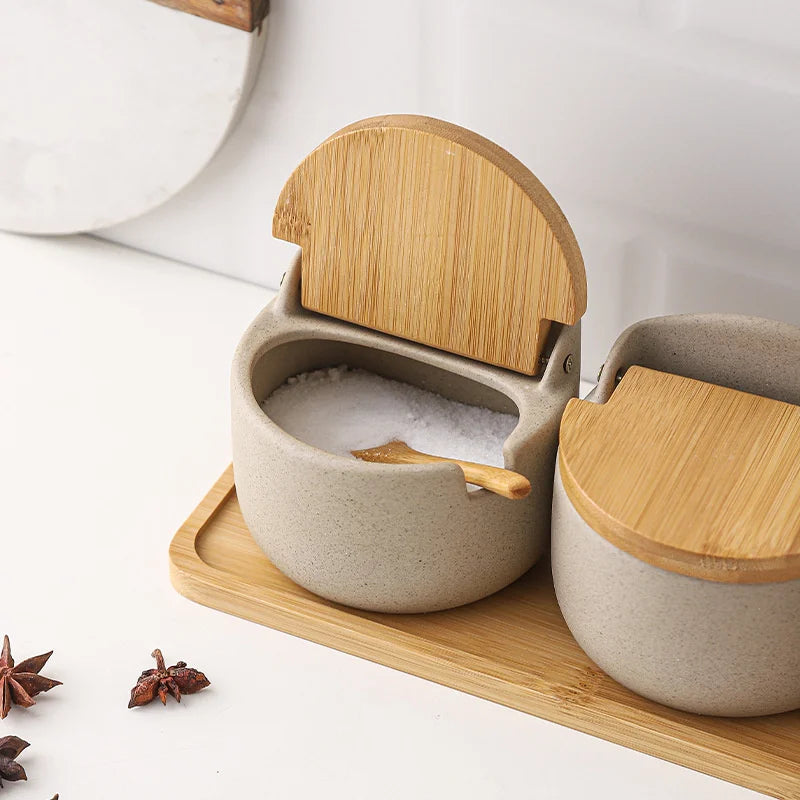 DecorBites™ Ceramic Seasoning Jar Set with Bamboo Lid and Spoon