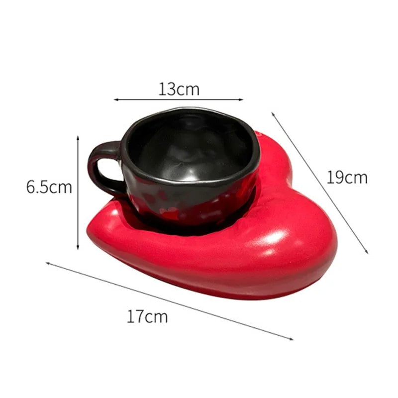 DecorBites™ Creative Heart Porcelain Coffee Mug & Saucer Set