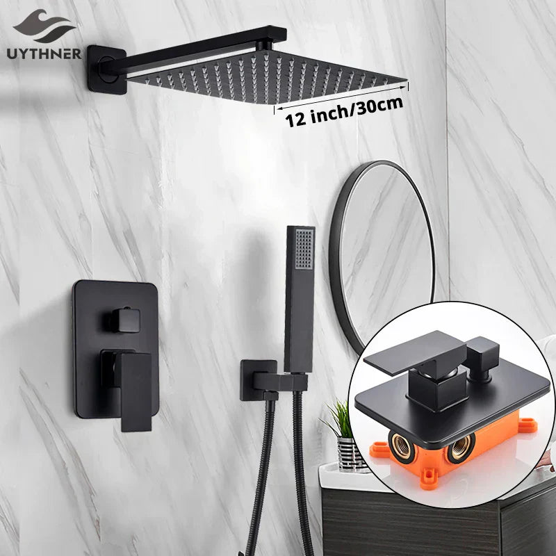 DecorBites™ Black Shower Faucet Set with Rainfall Head and Hand Sprayer