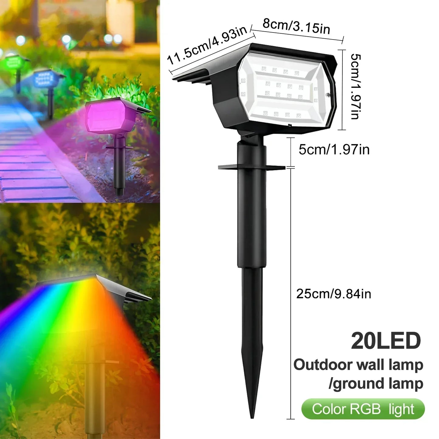 DecorBites™ 20LEDs RGB Solar Landscape Spotlights: Wireless & Waterproof Solar Wall Lamp for Patio Garden