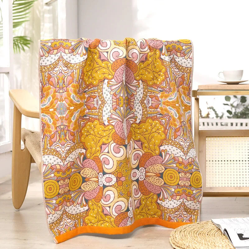 DecorBites™ 100% Cotton Large Bath Towel 80x160cm - Absorbent, Quick-Drying, Four Seasons, Flowers and Bird Design