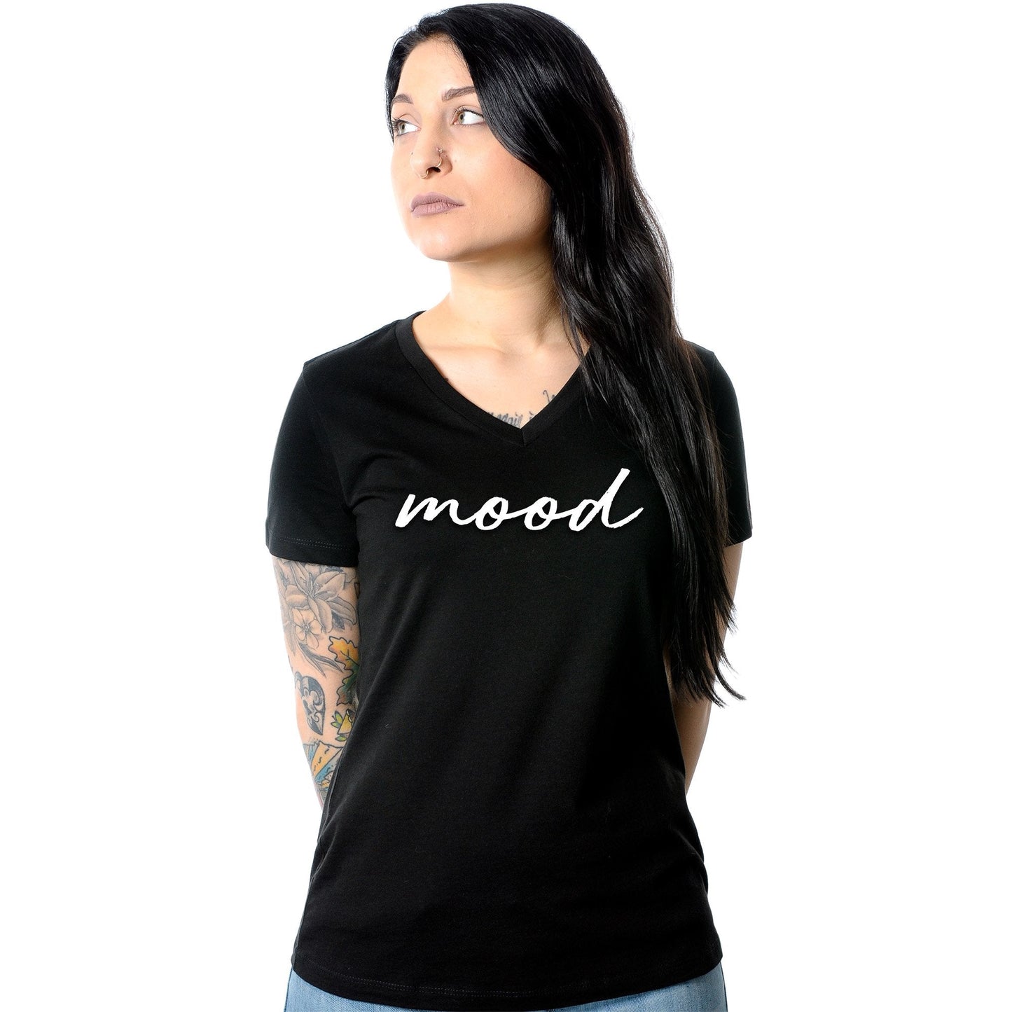 Mood Black Tapered V-Neck Tee Shirt