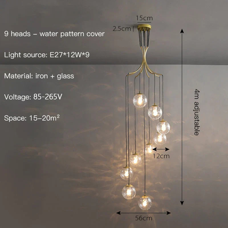 DecorBites™ Gold Nordic Pendant Light E27 LED Chandelier for Dining Room, Foyer, Stairs