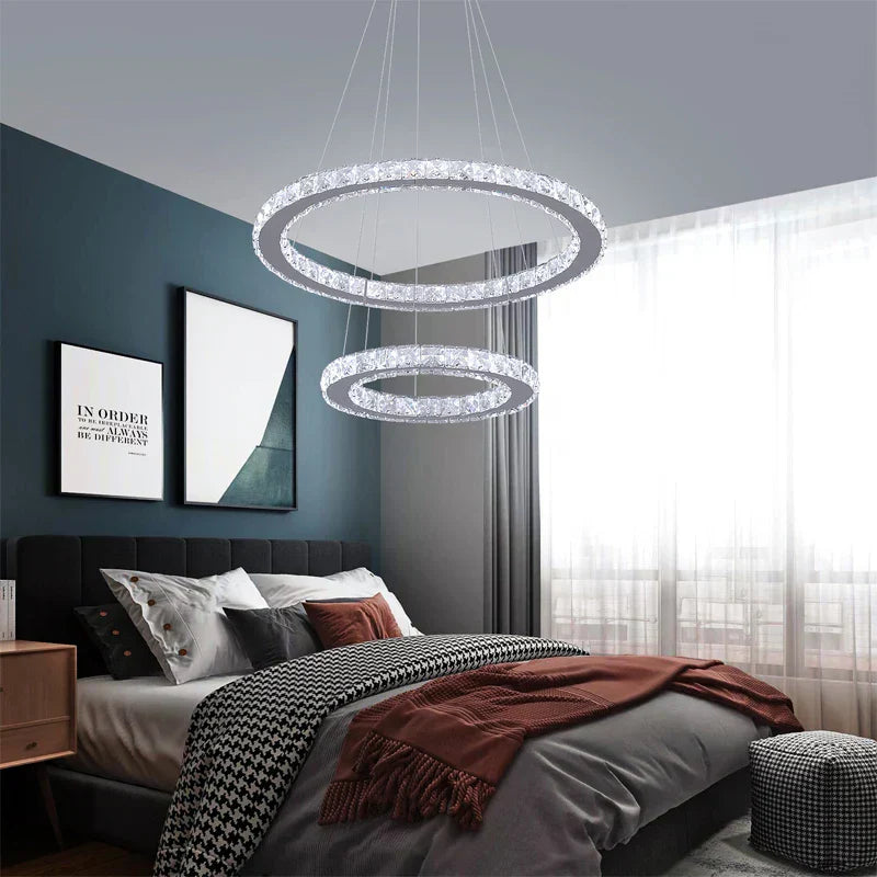 DecorBites™ Crystal LED Ring Pendant Chandelier for Modern Living Dining Room Décor