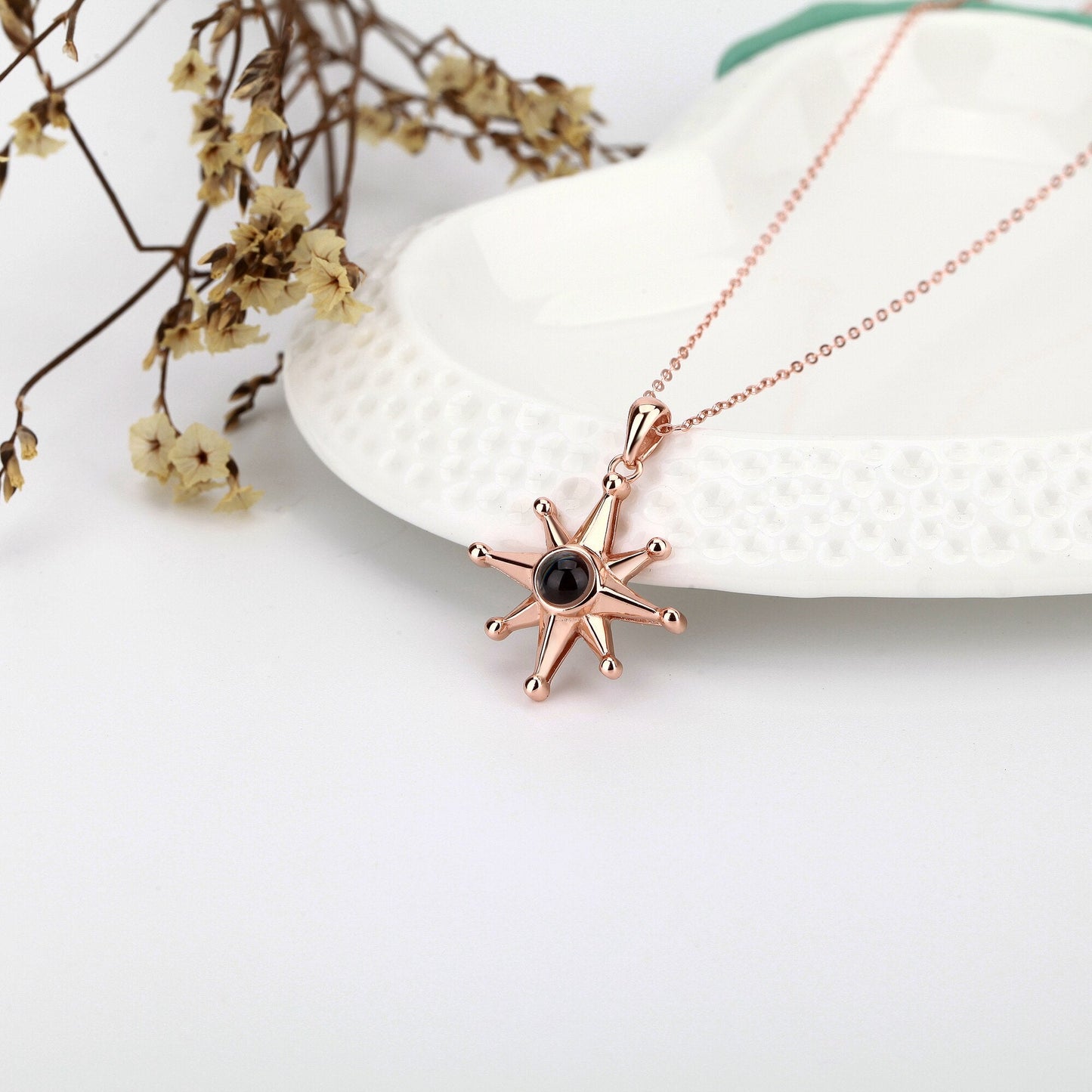 Custom Photo Necklace Flower Pendant Personalized Projection Jewelry