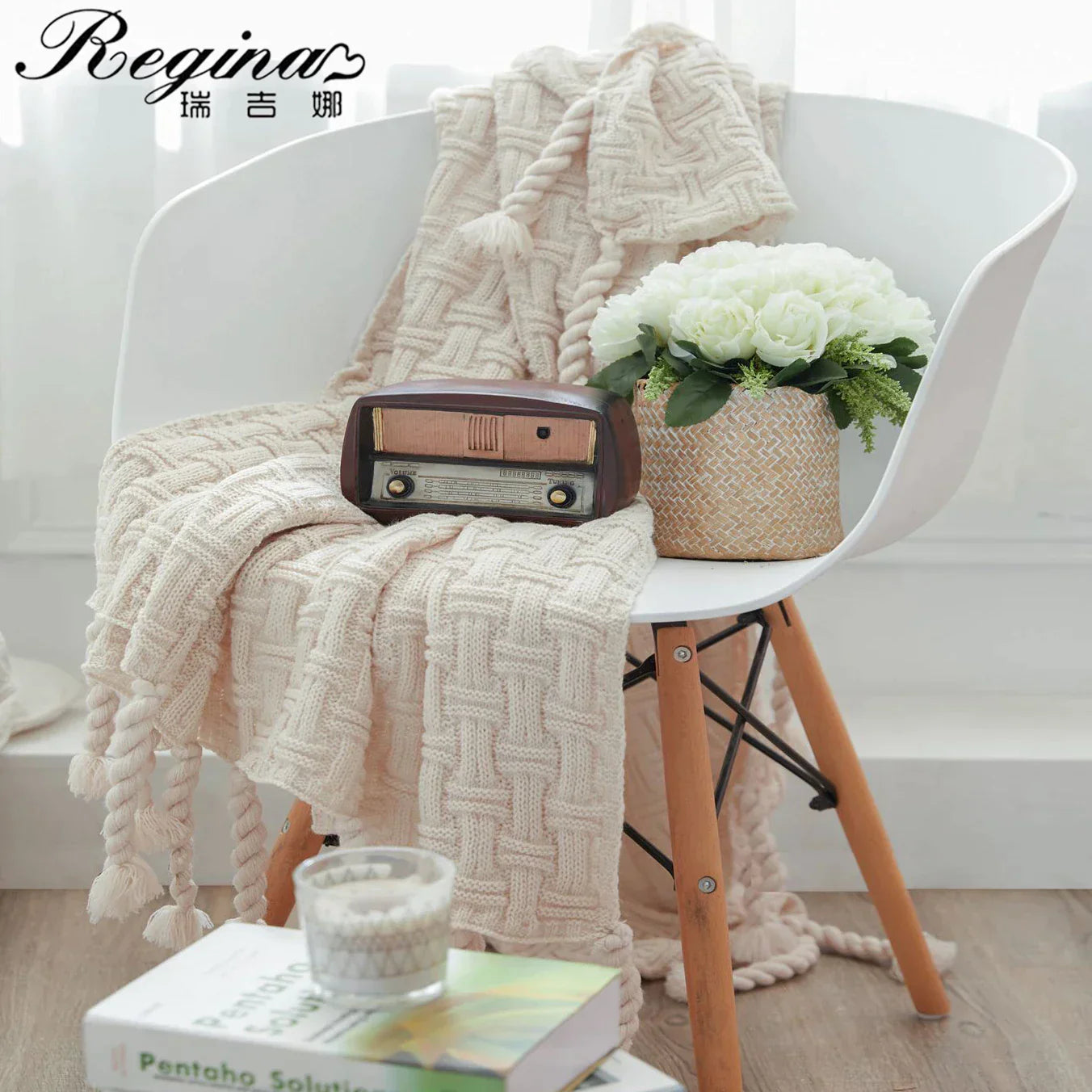 DecorBites™ Cozy Fringed Plaid Throw Blanket - Soft Knitted Acrylic Sofa Blanket for Home Décor & Bedding