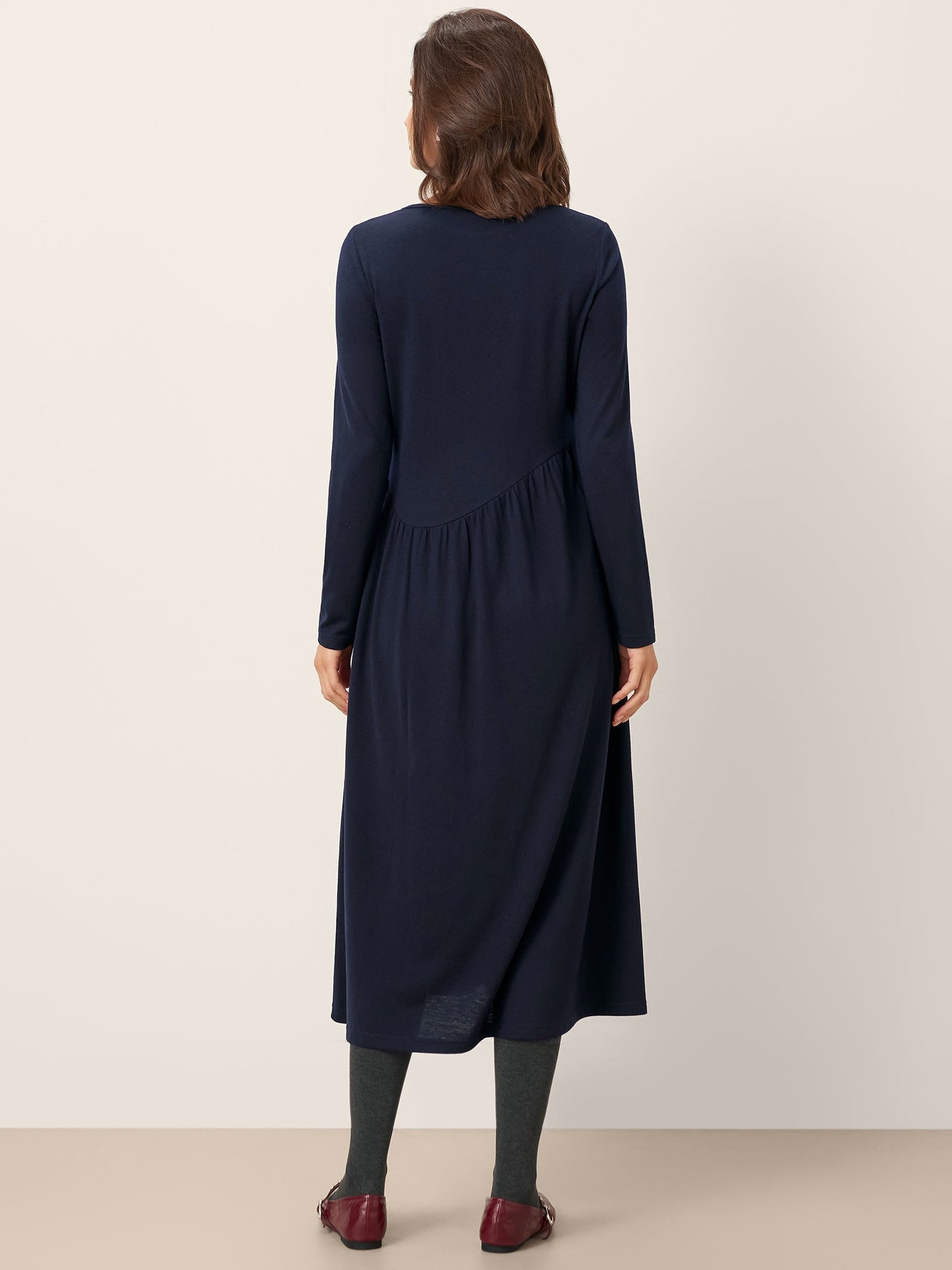 Wool Asymmetric Curved-Cut Maxi Dress CALLIE
