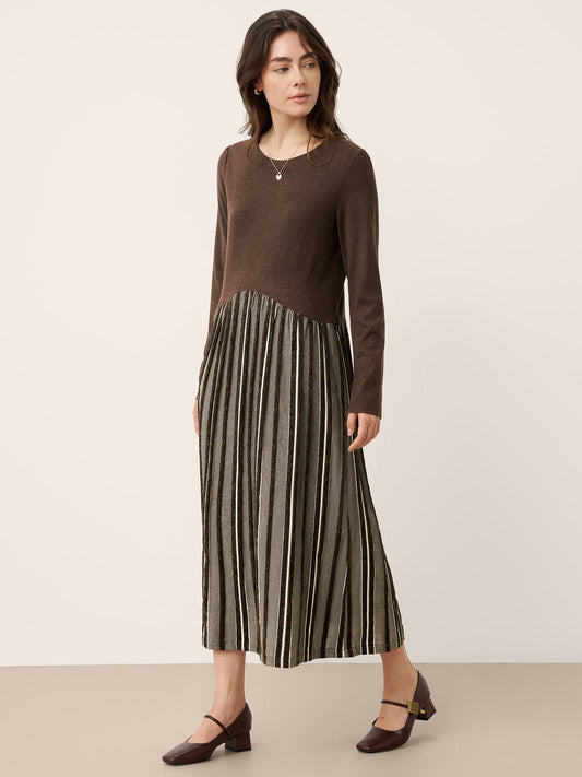 Wool Cotton Panel Crescent Waist Maxi Dress CORALINE