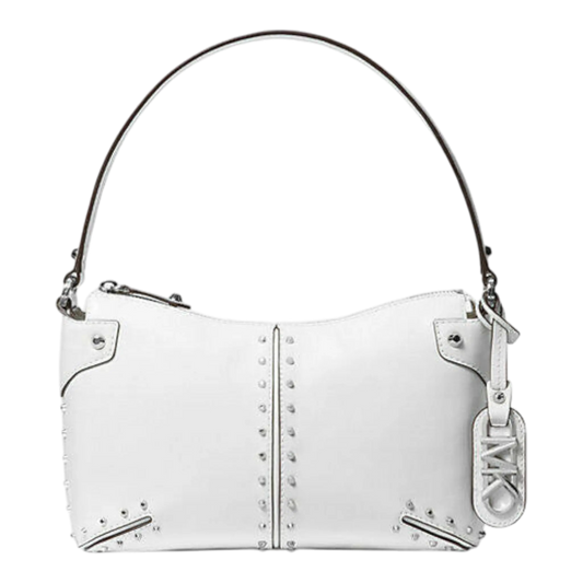 Michael Kors Astor Women Large Studded Leather Shoulder Bag White