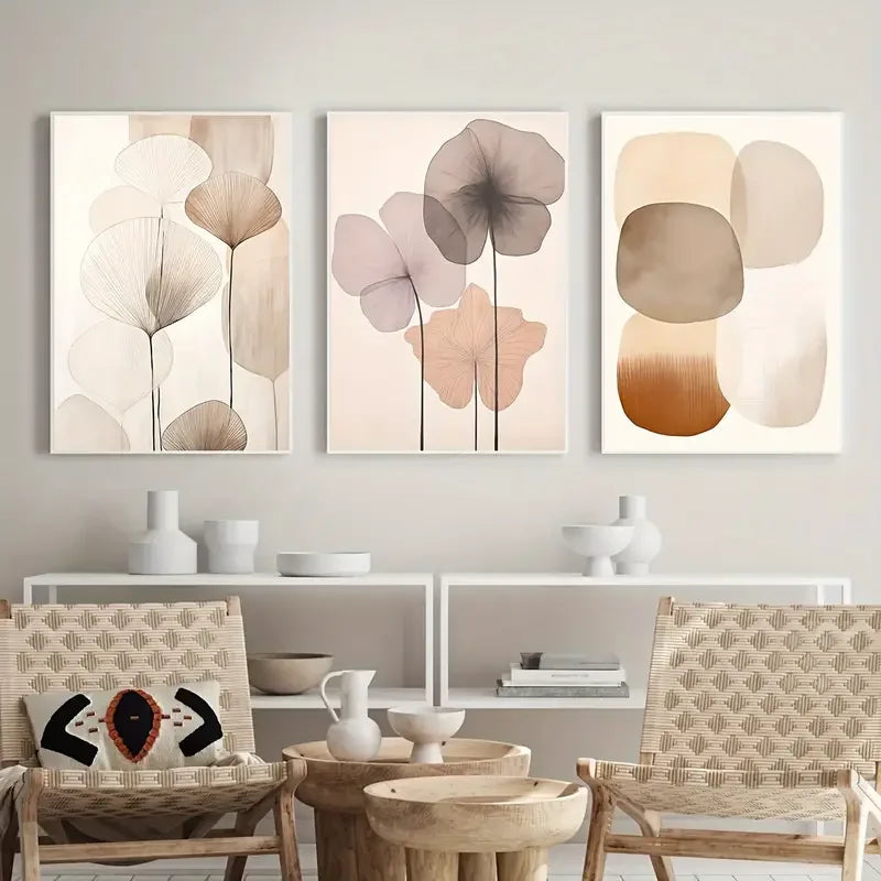 DecorBites™ Abstract Beige Japanese Flower Canvas Wall Art