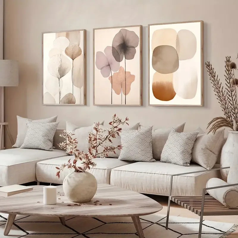 DecorBites™ Abstract Beige Japanese Flower Canvas Wall Art