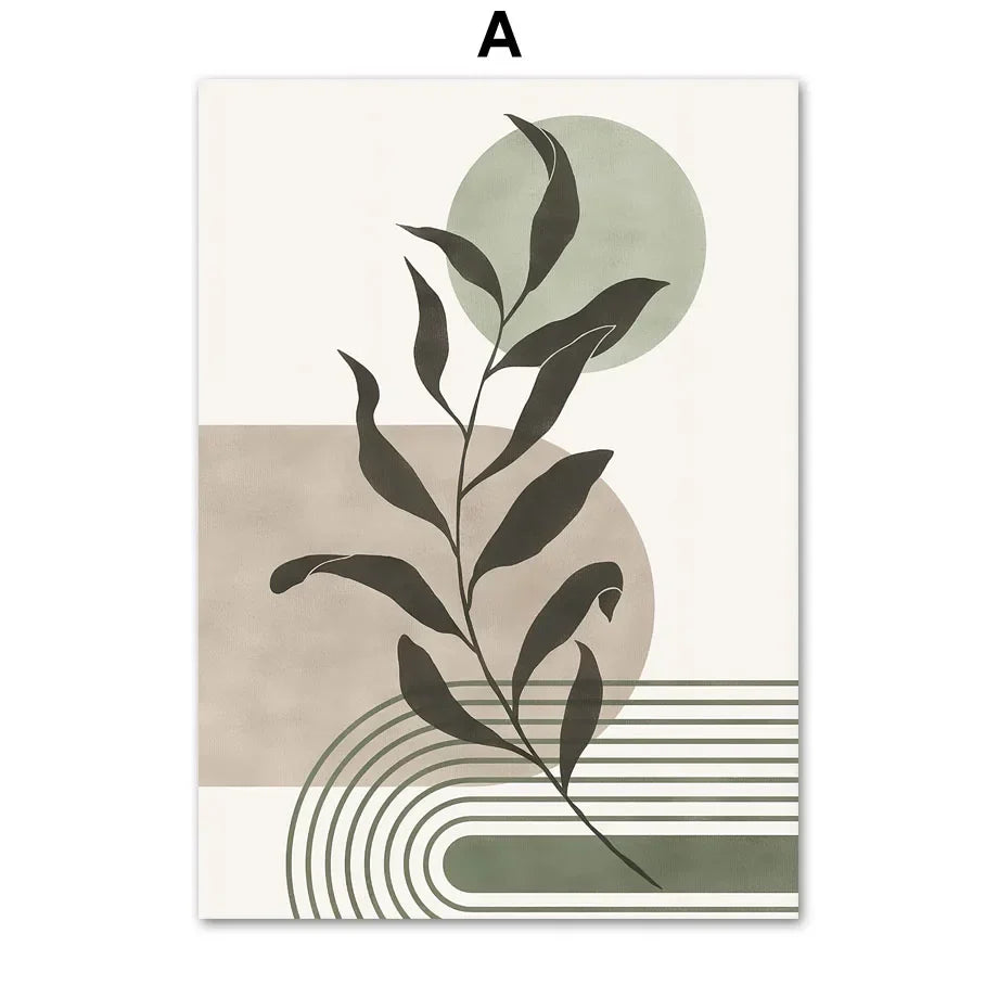 DecorBites™ Abstract Geometric Leaf Canvas Wall Art