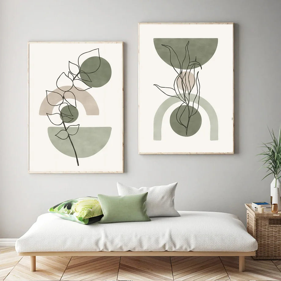 DecorBites™ Abstract Geometric Leaf Canvas Wall Art