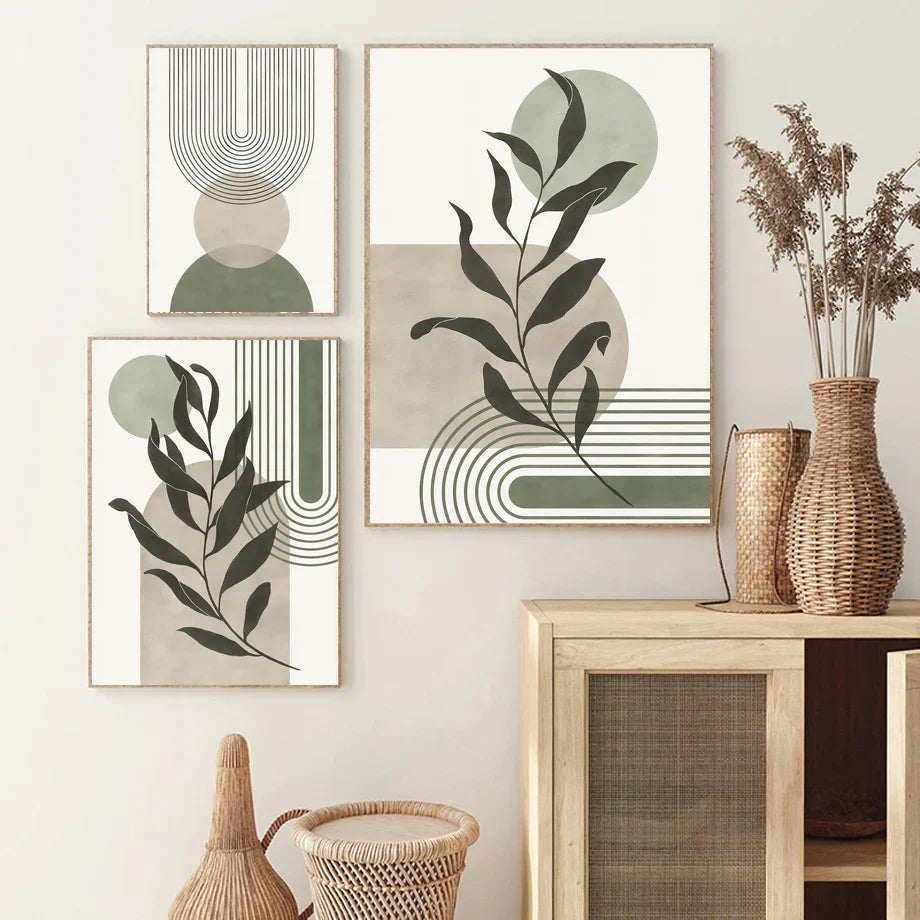 DecorBites™ Abstract Geometric Leaf Canvas Wall Art