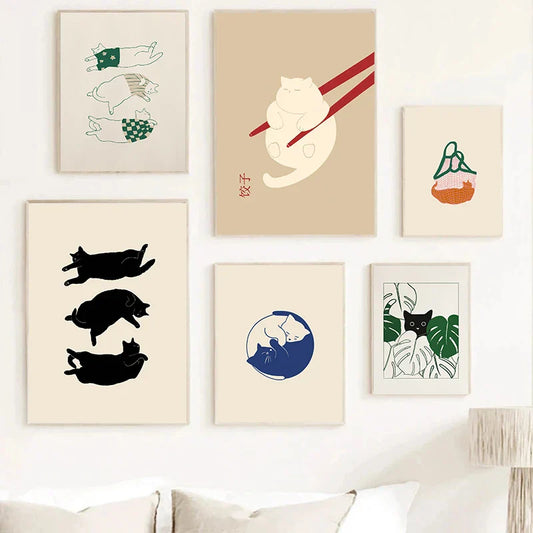 DecorBites™ Abstract Lazy Cat Canvas Wall Art