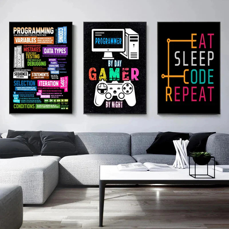 DecorBites™ Abstract Programmer Gamer Canvas Wall Art