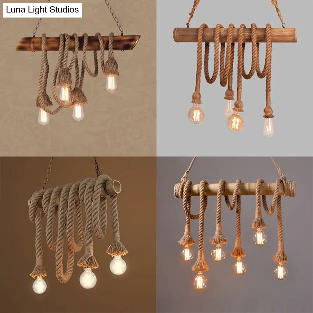 DecorBites™ Adjustable Rope Island Light with Bulb in Beige - 3/4/6-Light Bamboo Pendant