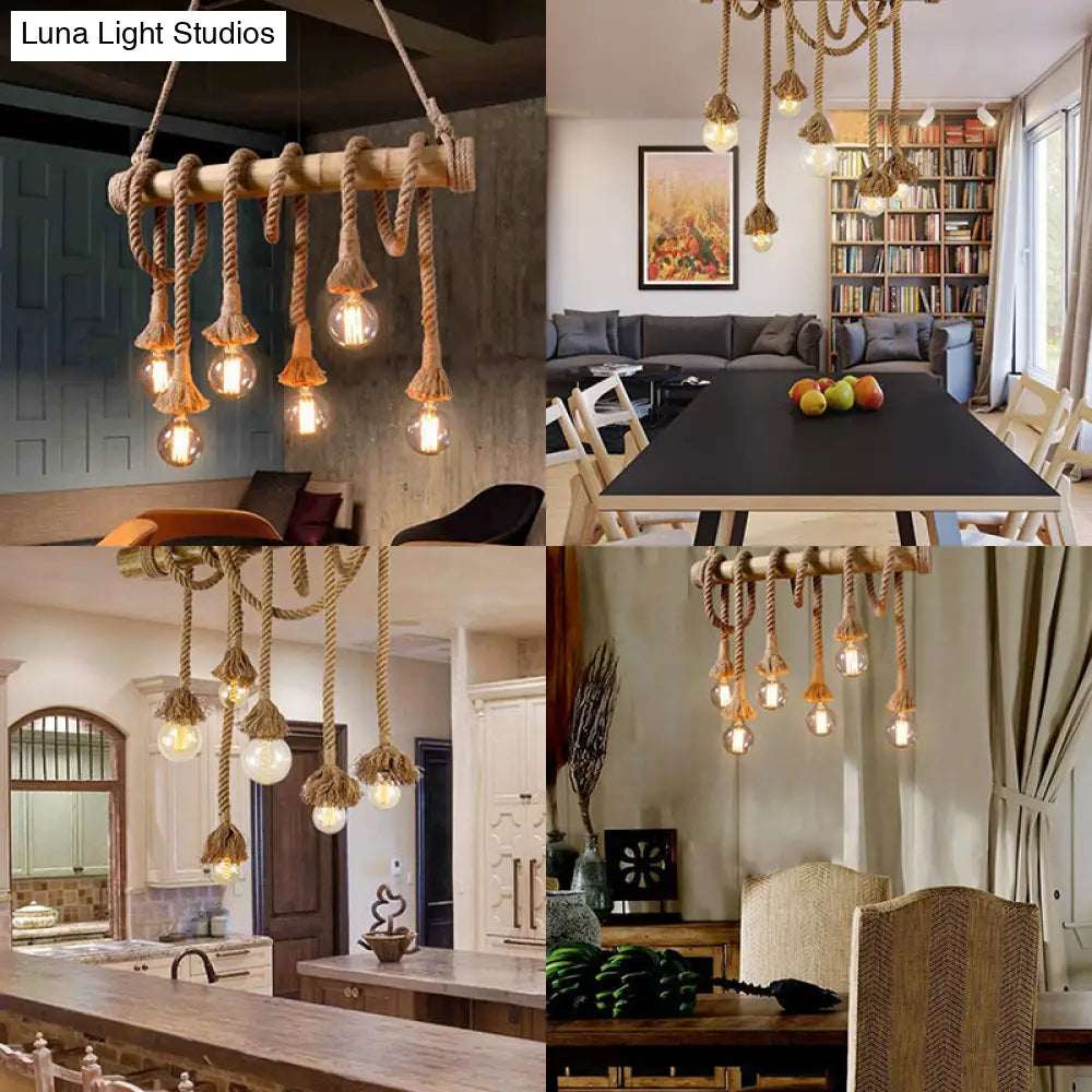 DecorBites™ Adjustable Rope Island Light with Bulb in Beige - 3/4/6-Light Bamboo Pendant