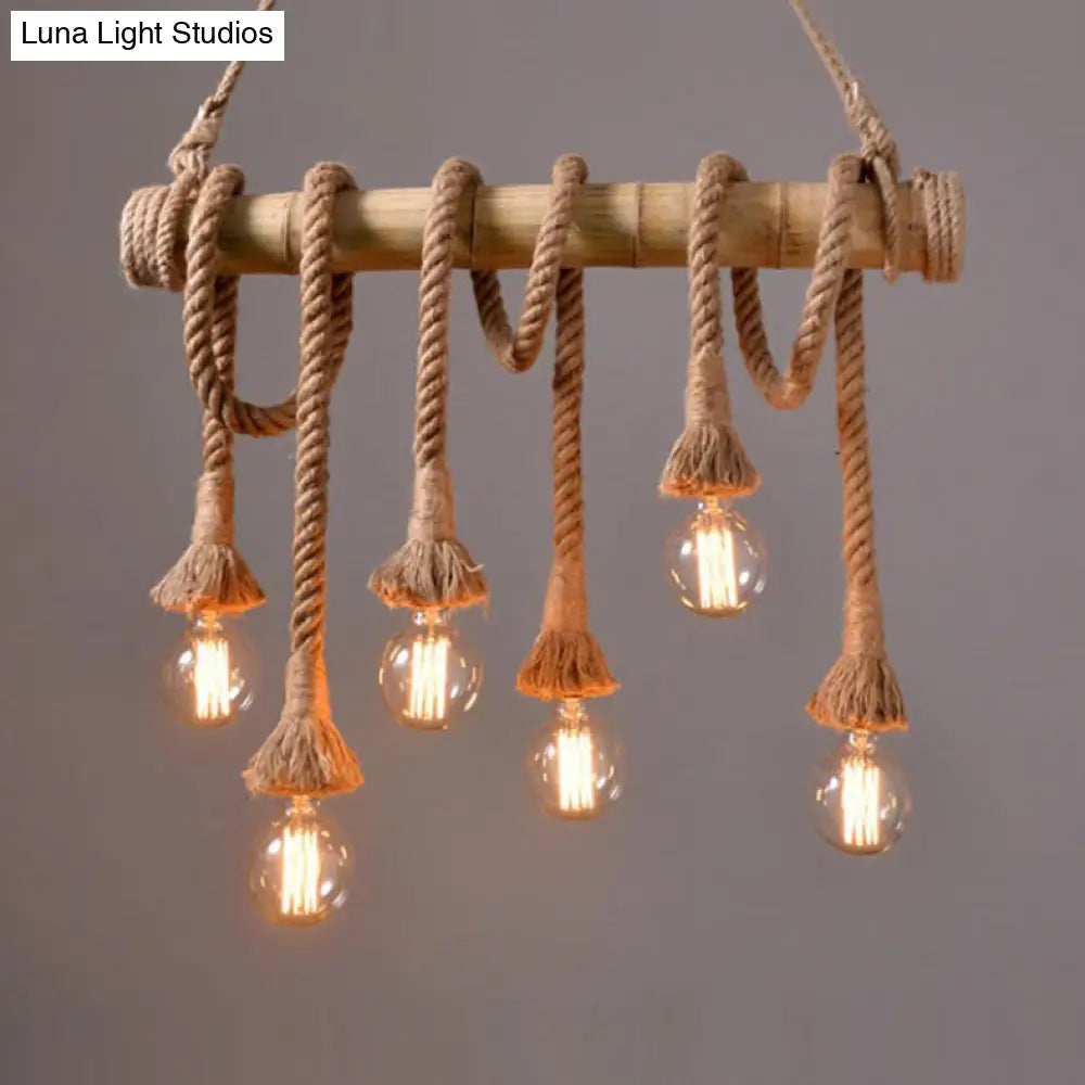 DecorBites™ Adjustable Rope Island Light with Bulb in Beige - 3/4/6-Light Bamboo Pendant