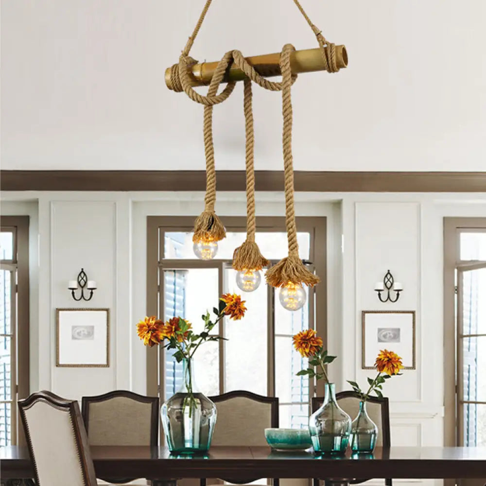 DecorBites™ Adjustable Rope Island Light with Bulb in Beige - 3/4/6-Light Bamboo Pendant