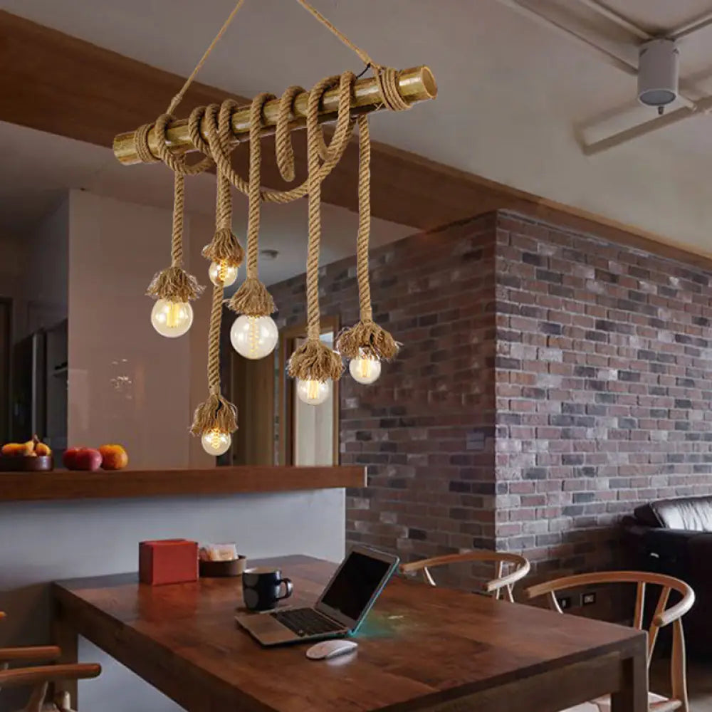 DecorBites™ Adjustable Rope Island Light with Bulb in Beige - 3/4/6-Light Bamboo Pendant