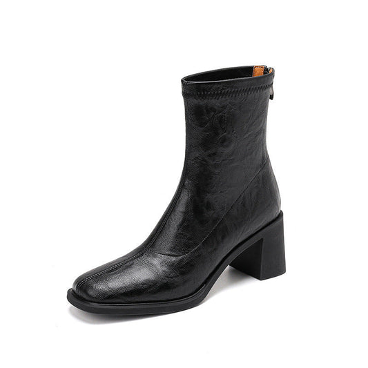 Stretch Retro Chunky Heels Commuter Boots — High Heel Style