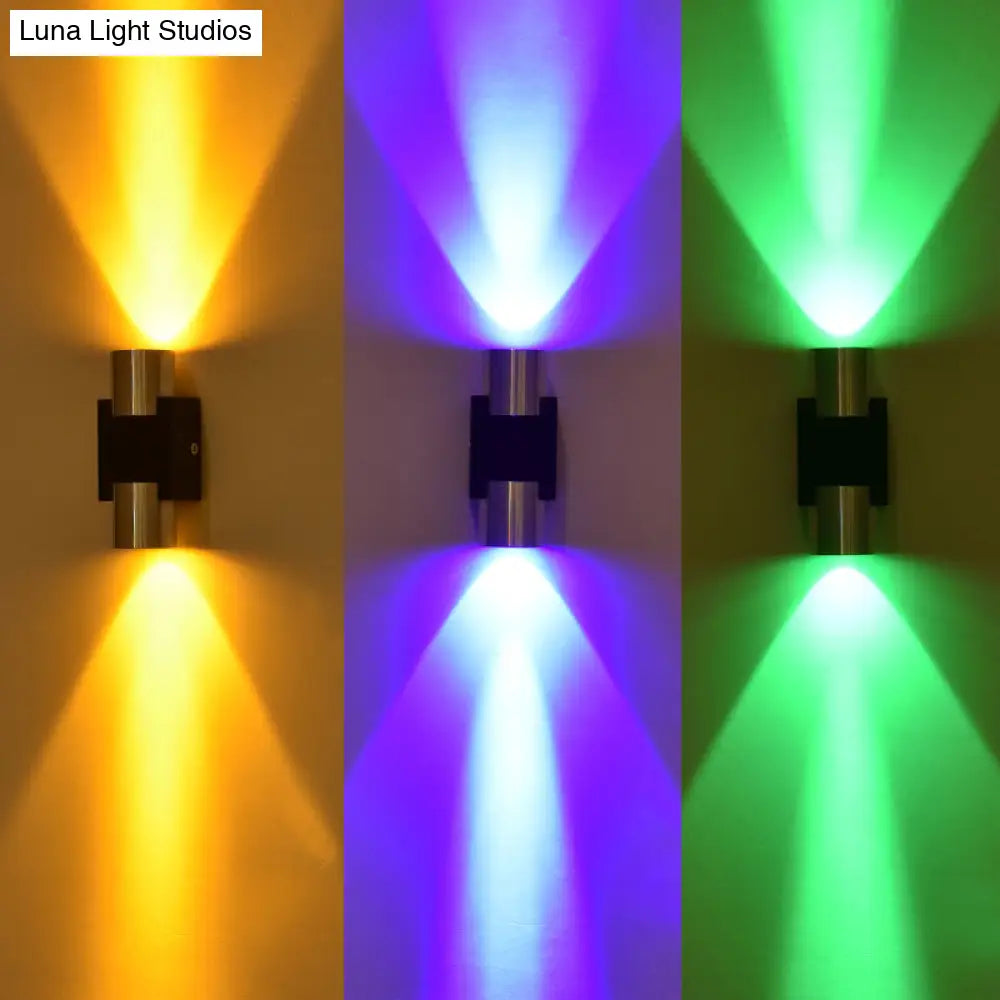 DecorBites™ Aluminum LED Disco Pub Wall Light Fixture - Compact 3"/4.5" H | Silver | Vibrant Blue/Yellow/Purple Lighting