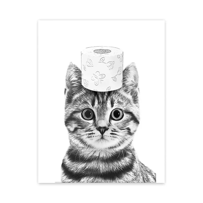 DecorBites™ Animal Bathroom Wall Art Print - Funny Cat Giraffe Elephant Dog
