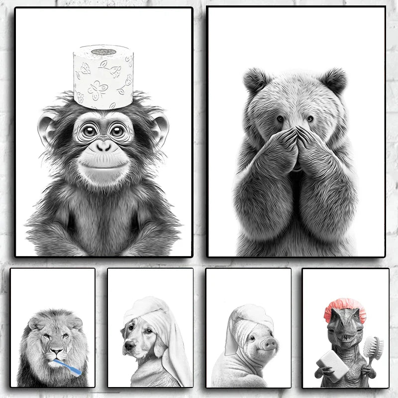 DecorBites™ Animal Funny Bathroom Poster Wall Art