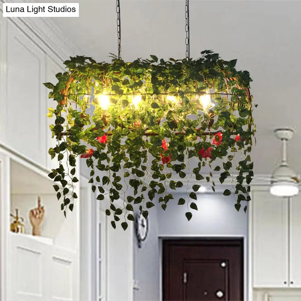 DecorBites™ Antique Black Metal Island Chandelier with 4 Birdcage-Style Heads: Perfect for Restaurants and Plant Ceiling