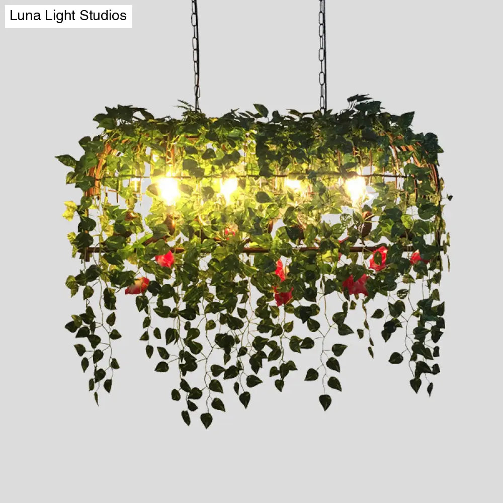 DecorBites™ Antique Black Metal Island Chandelier with 4 Birdcage-Style Heads: Perfect for Restaurants and Plant Ceiling