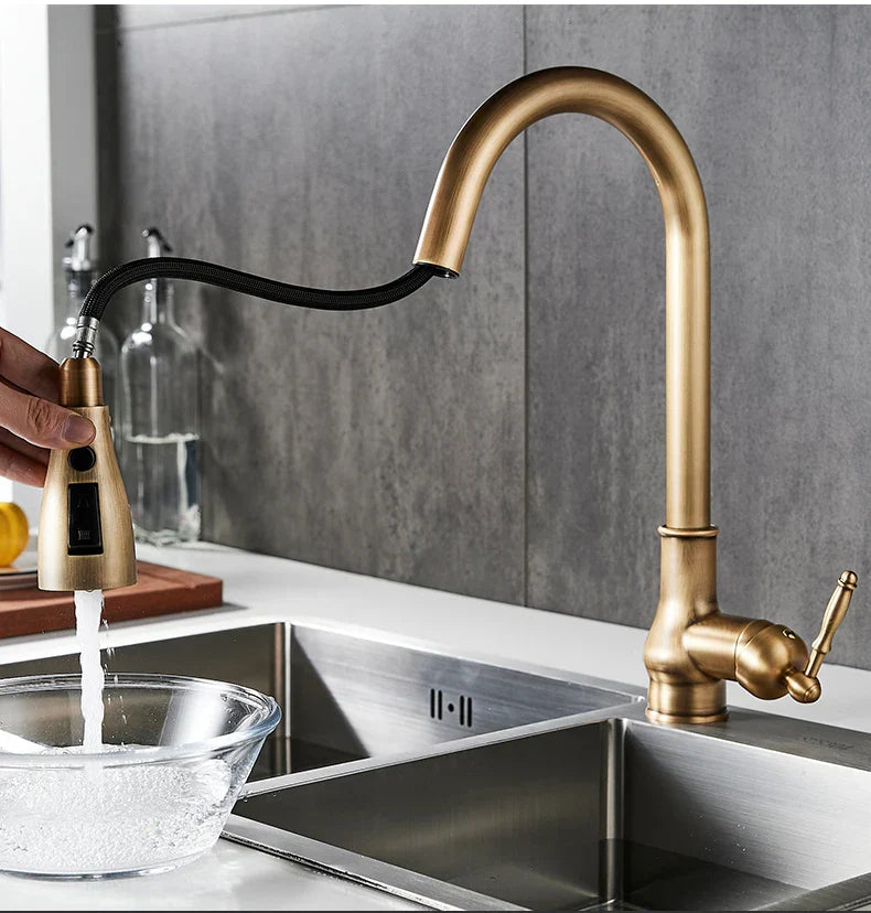 DecorBites™ Antique Bronze Pull Out Kitchen Faucet