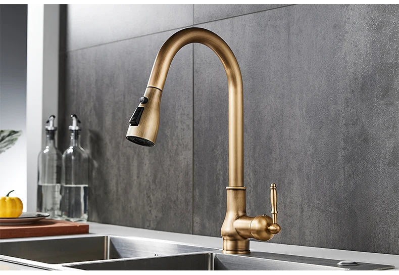 DecorBites™ Antique Bronze Pull Out Kitchen Faucet