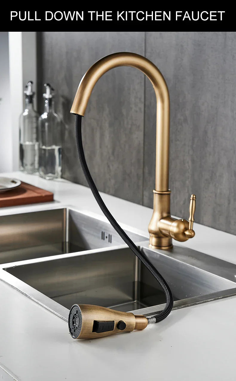 DecorBites™ Antique Bronze Pull Out Kitchen Faucet