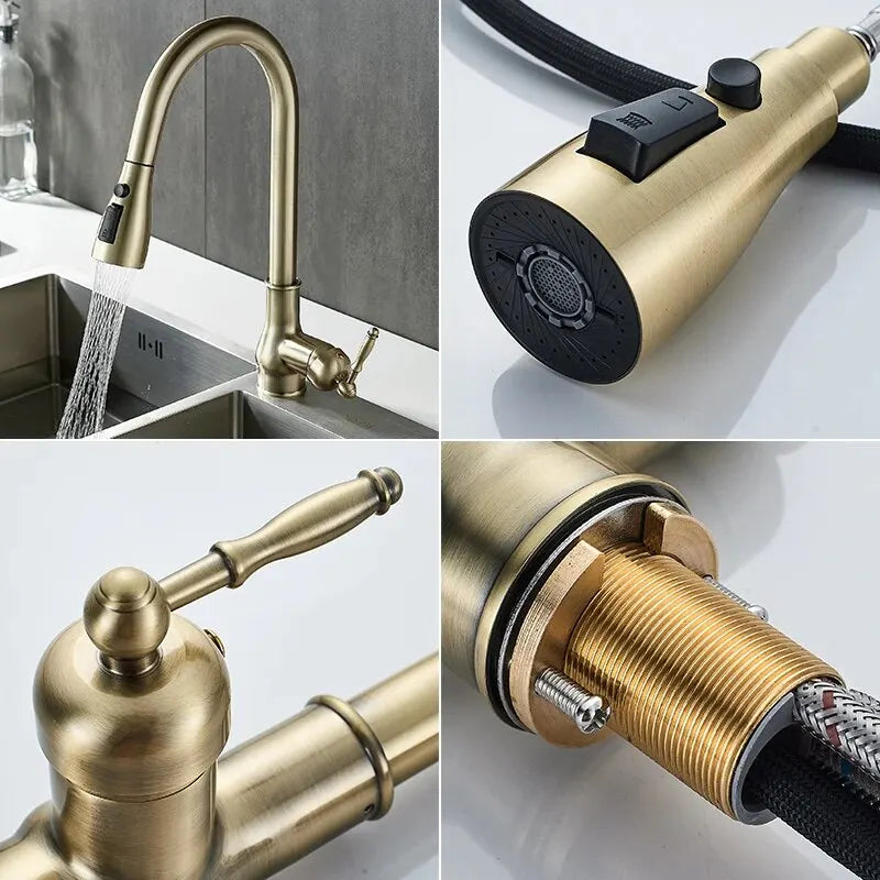 DecorBites™ Antique Bronze Pull Out Kitchen Faucet
