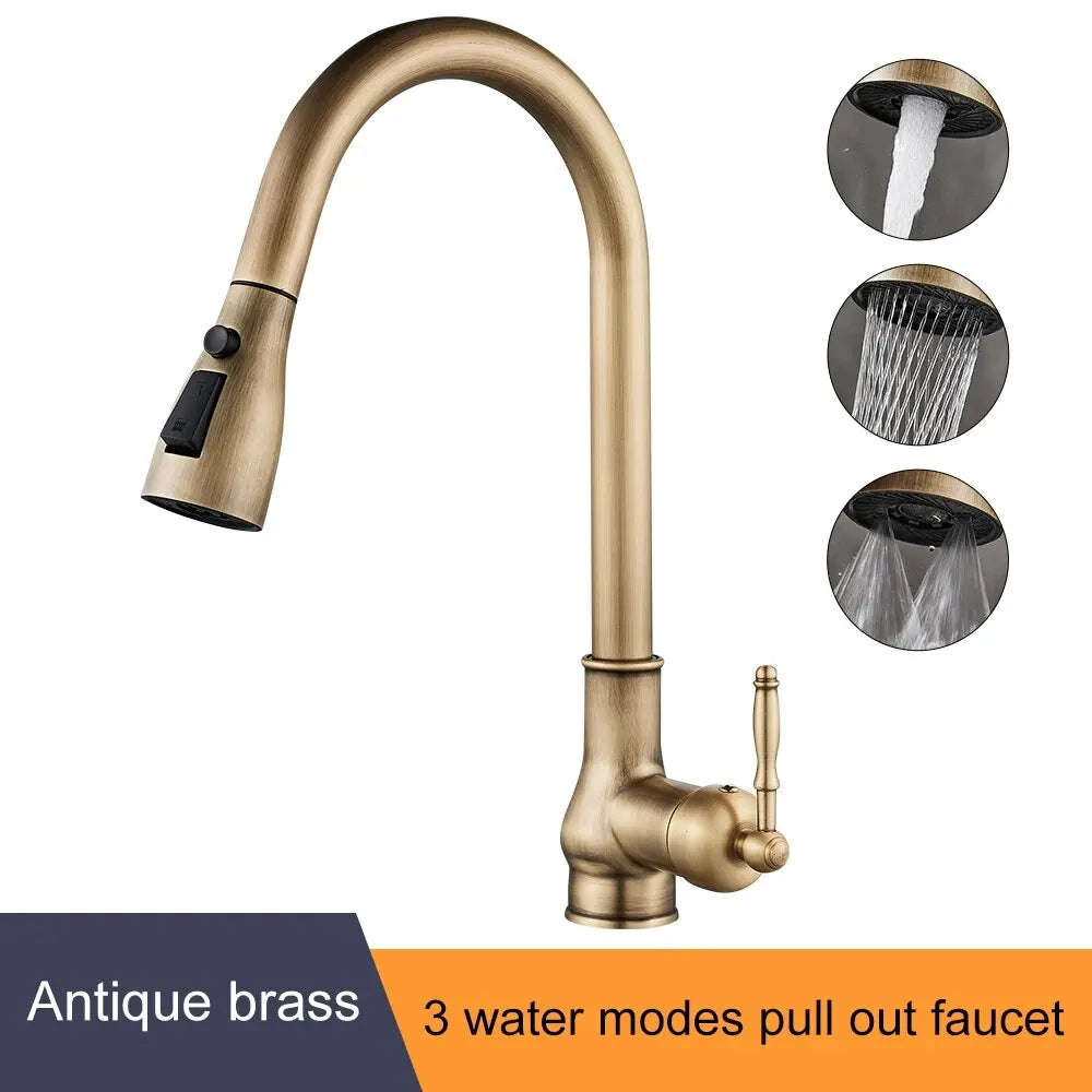 DecorBites™ Antique Bronze Pull Out Kitchen Faucet