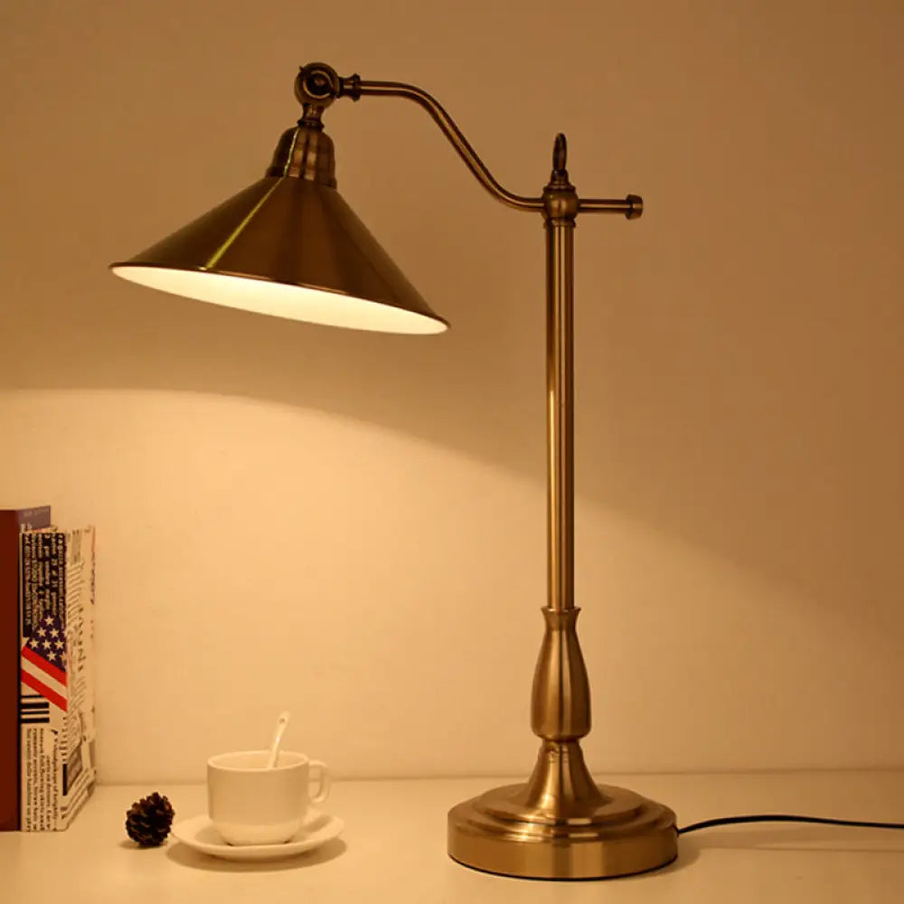 DecorBites™ Antique-Style Bronze Conical Table Lamp with Rotary Joint: Metal Bedside Night Light