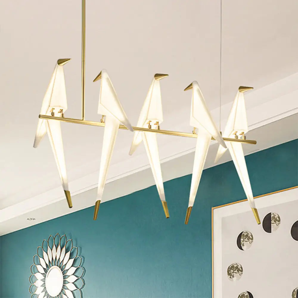 DecorBites™ Art Deco Acrylic Bird Island Pendant Light with 5 White and Gold LED Bulbs