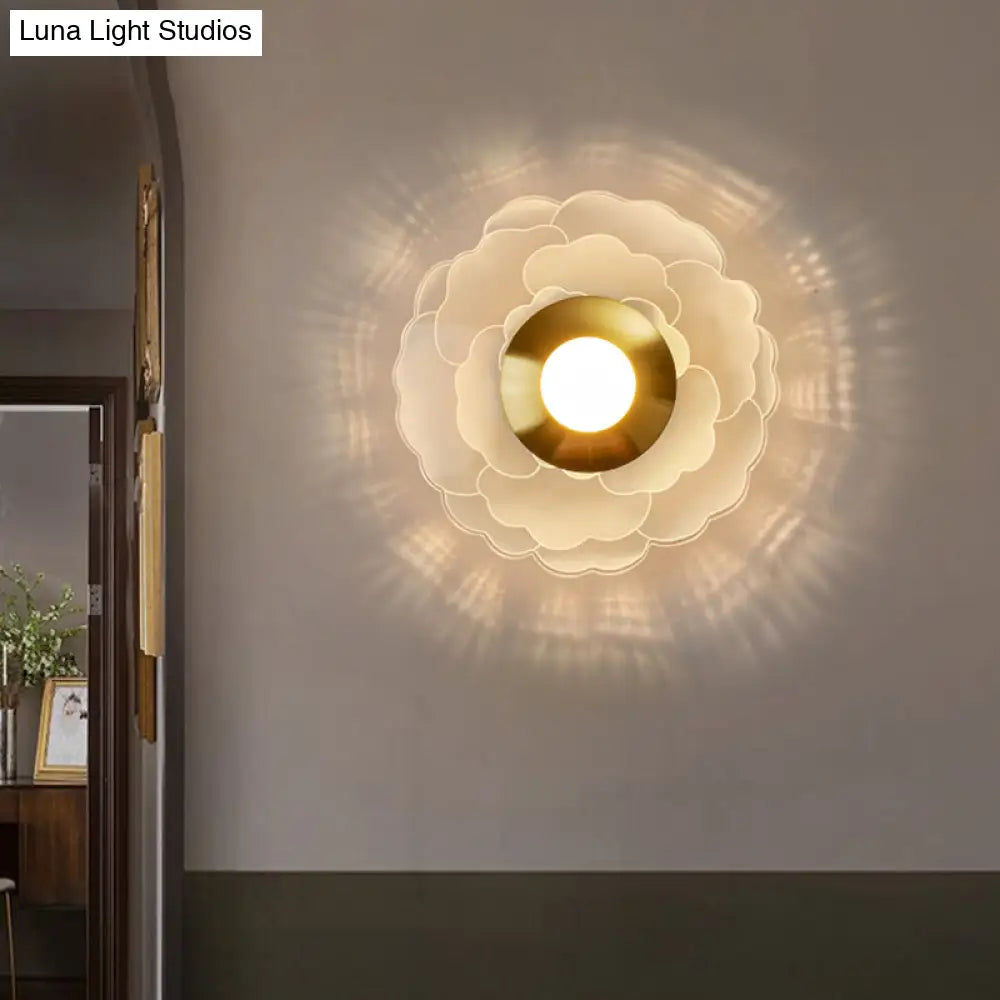 DecorBites™ Art Deco Acrylic LED Wall Sconce Light with Clear Flower Design for Living Room