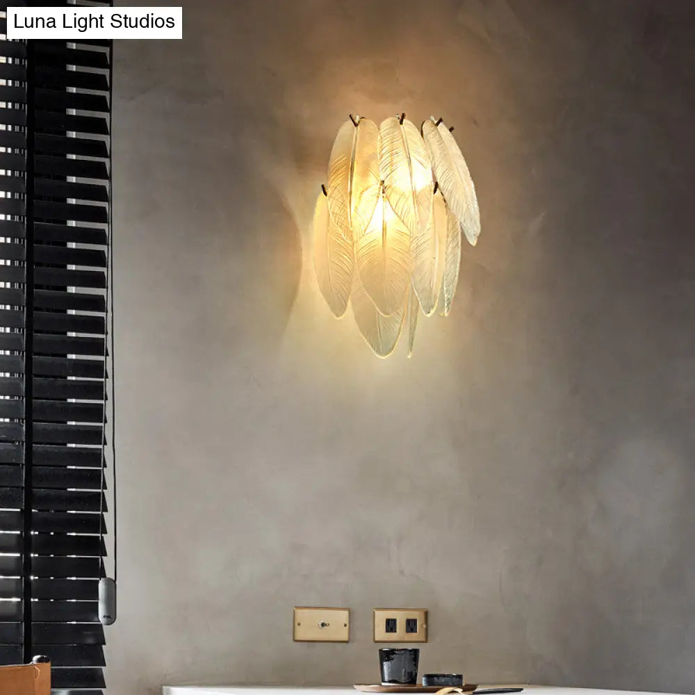 DecorBites™ Art Deco Brass Finish Leaf Sconce Lamp - Clear Glass, 2-Bulb Wall Mounted Light for Dining Room