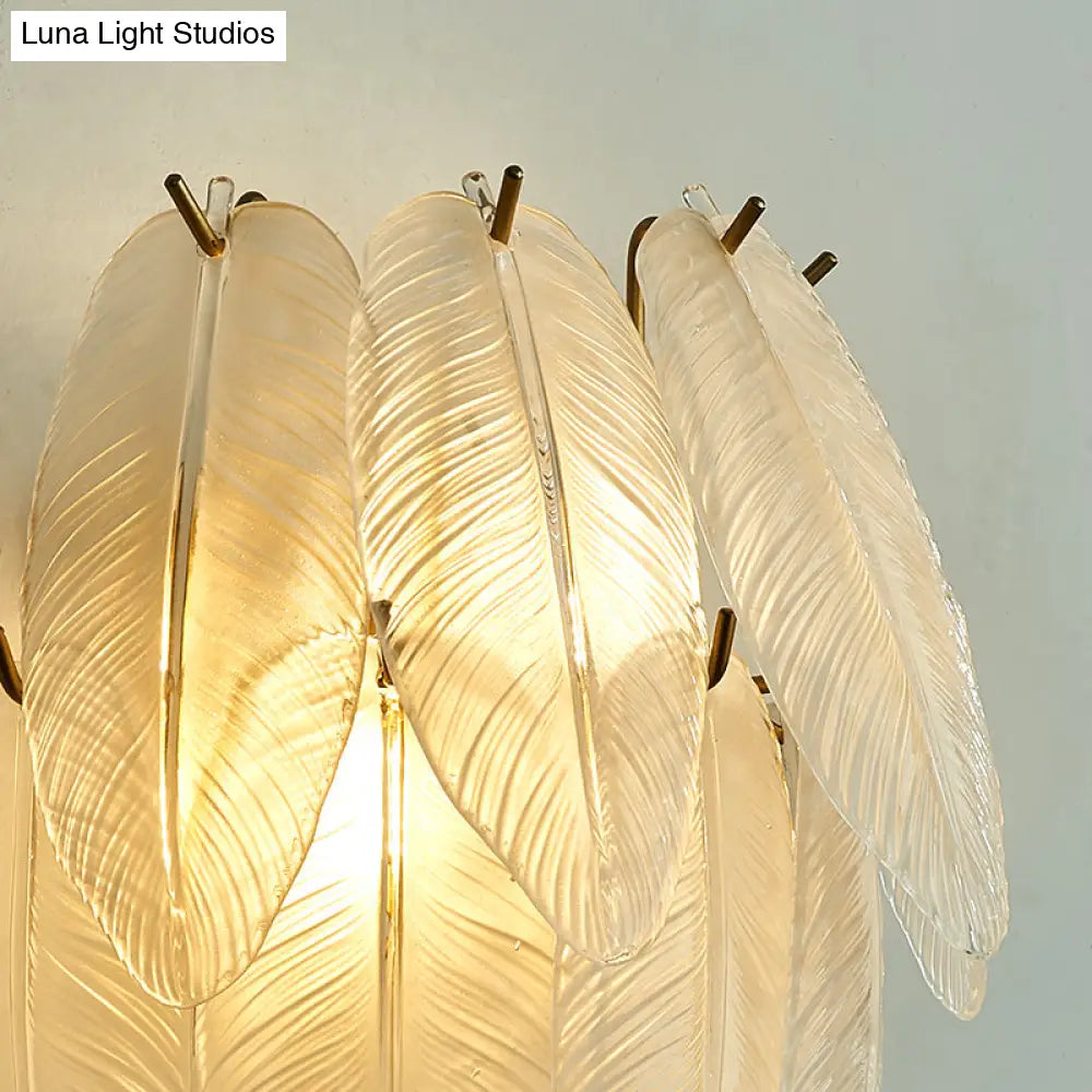 DecorBites™ Art Deco Brass Finish Leaf Sconce Lamp - Clear Glass, 2-Bulb Wall Mounted Light for Dining Room